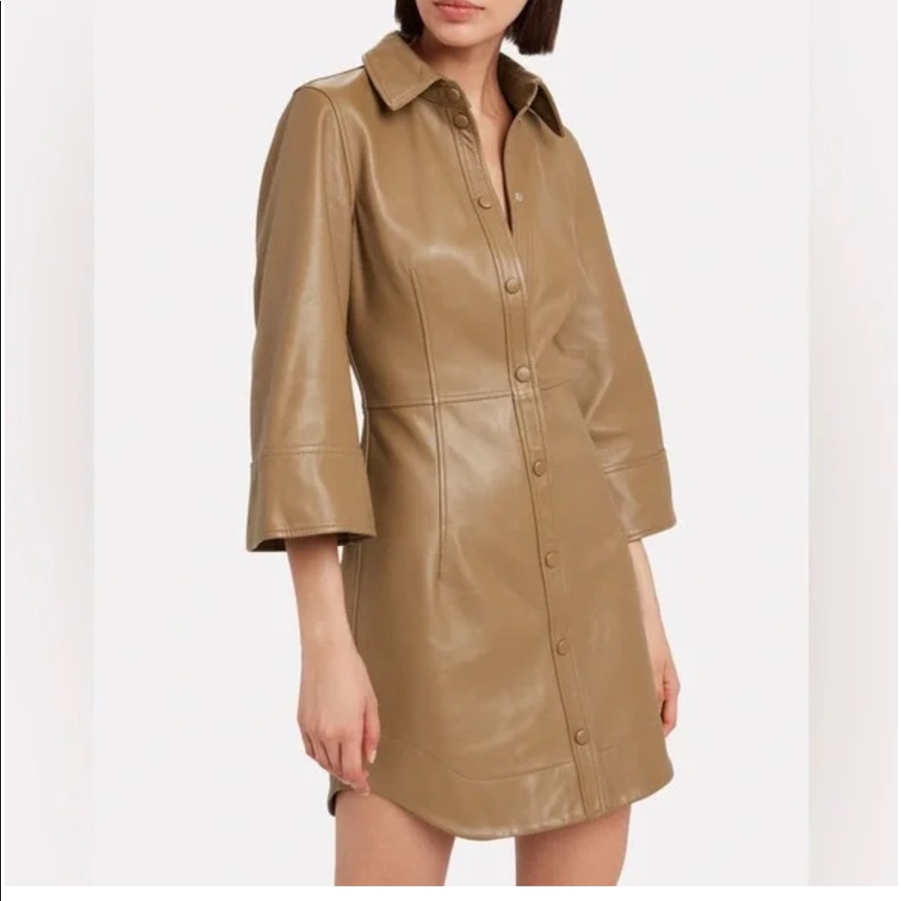 Ganni Tan Leather Mini Dress